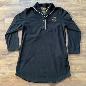 Lauren Ralph Lauren Green Label Women's Medium Black V Neck Tunic Fleece Sweater